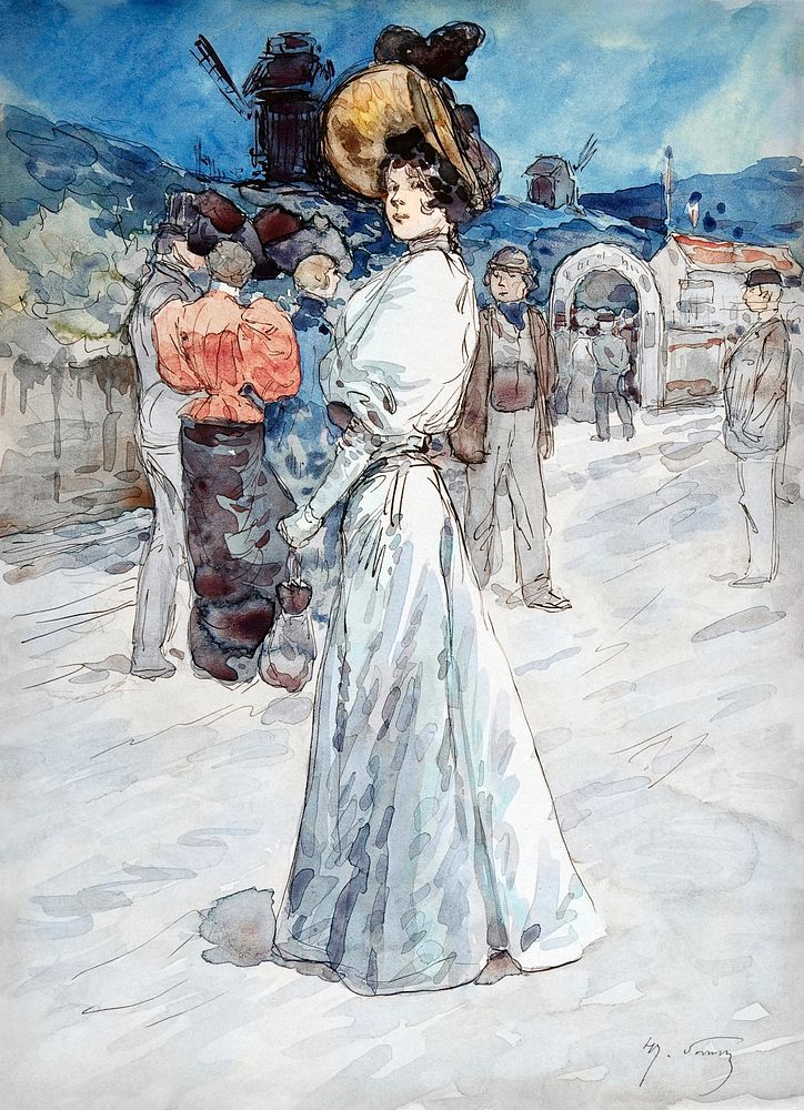 A Parisienne Outside the Moulin de la Galette (1844&ndash;1907) painting in high resolution by Henry Somm. Original from The…