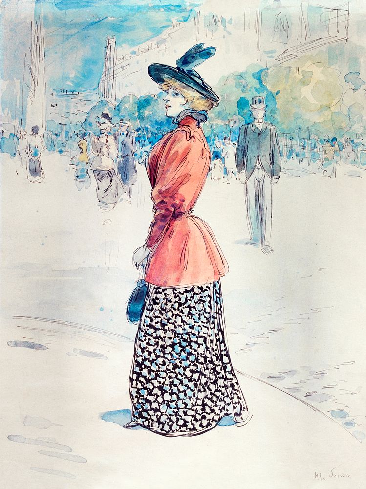 Elegant on a boulevard (1890-1900) painting in high resolution by Henry Somm. Original from The Public Institution Paris…