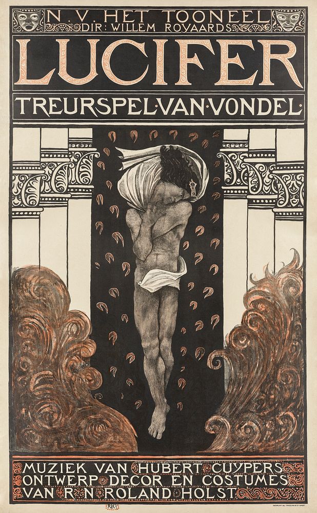 N.V. The Scene. Dir. Willem Royaards. Lucifer mourning game of Vondel. Music by Hubert Cuyper. Design, decor, costumes by…