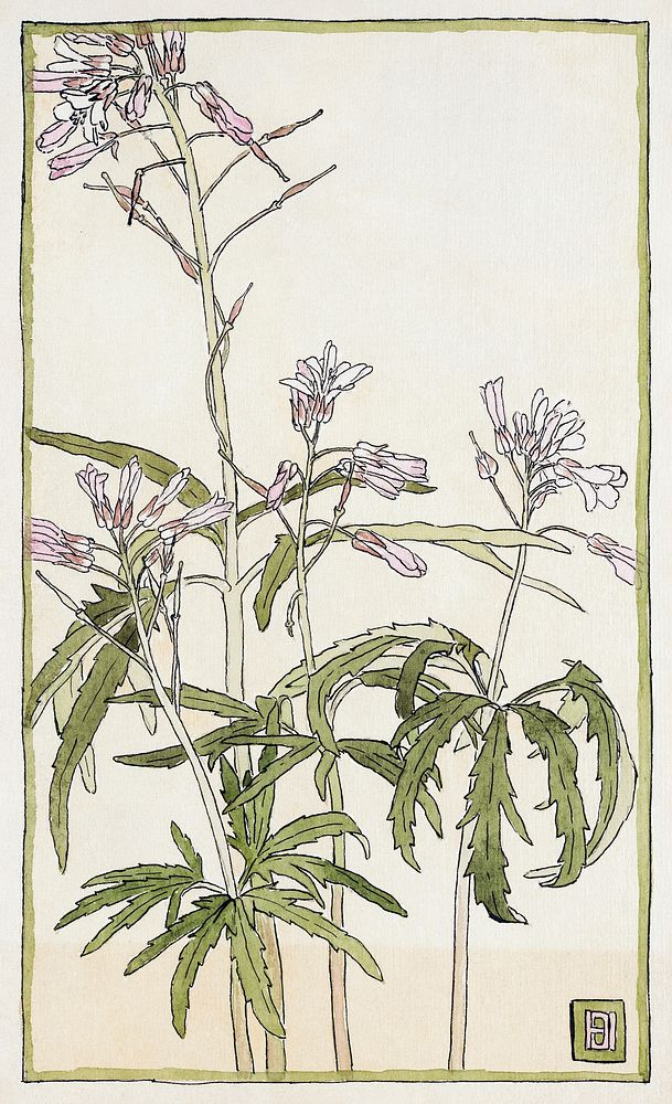 Pink Flowers with Spiky Green Leaves (1915) by Hannah Borger Overbeck. Original from The Los Angeles County Museum of Art.…