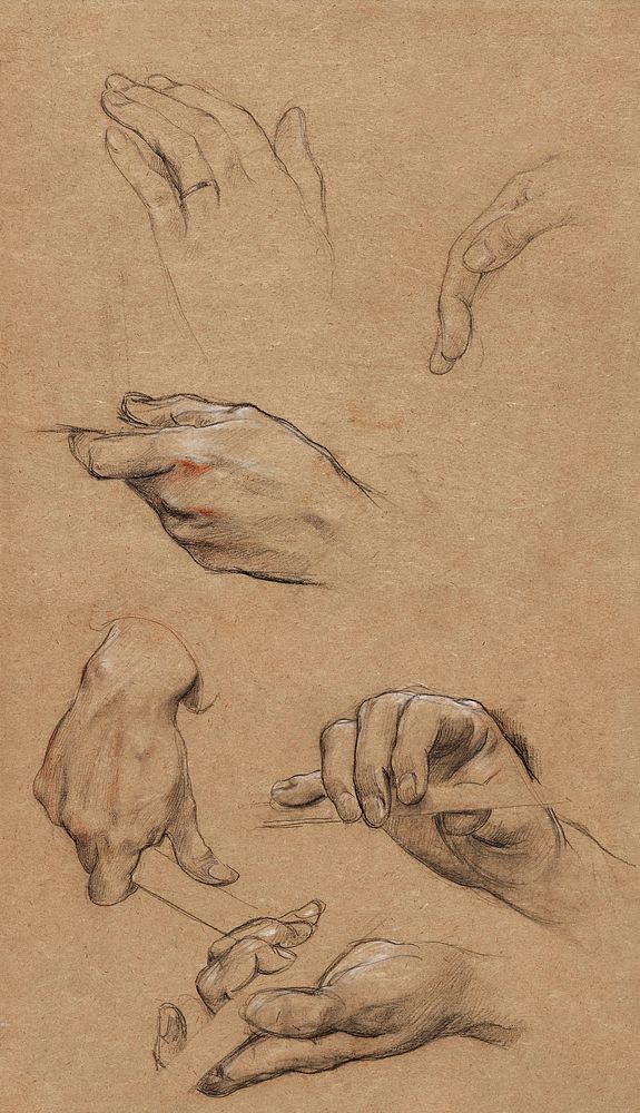 Study of hands (19th century) drawing in high resolution by Luc-Olivier Merson. Original from The Public Institution Paris…