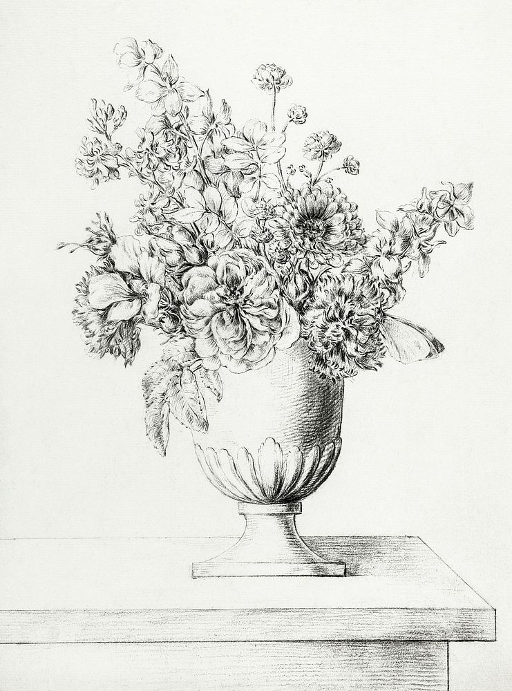 Flowers in a vase by Jean Bernard (1775-1883). Original from The Rijksmuseum. Digitally enhanced by rawpixel.