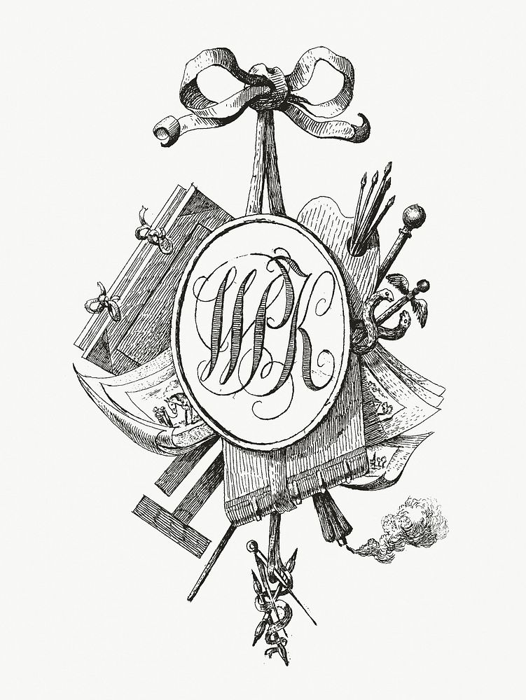 Title vignette with monogram vintage illustration