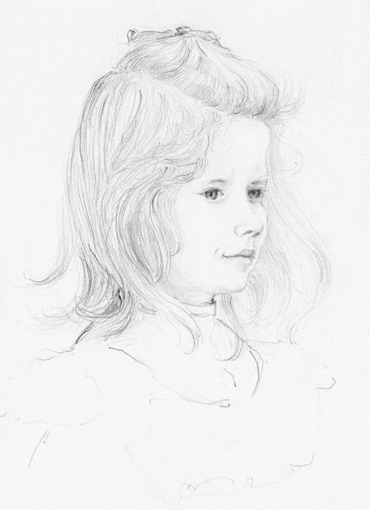 Portrait of a girl sketch by Julie de Graag (1877-1924). Original from The Rijksmuseum. Digitally enhanced by rawpixel.