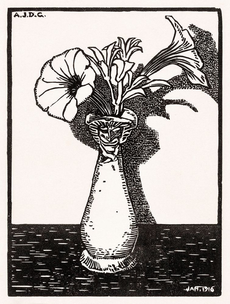 Vase with Flowers (1916) by Julie de Graag (1877-1924). Original from The Rijksmuseum . Digitally enhanced by rawpixel.