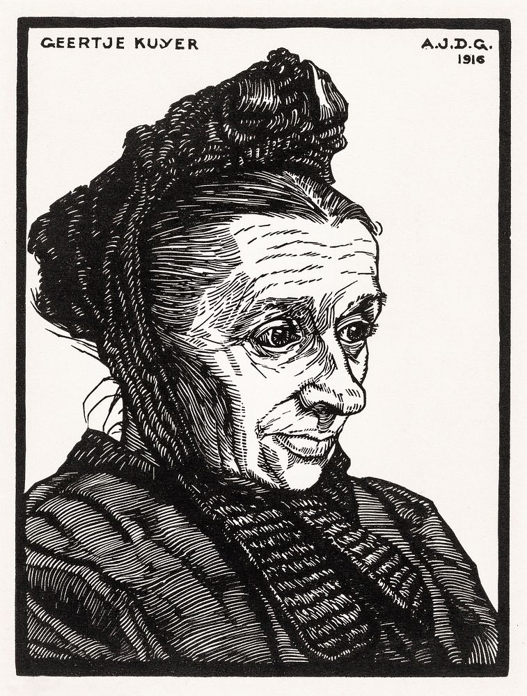 Portrait of Geertje Kuijer (1916) by Julie de Graag (1877-1924). Original from The Rijksmuseum. Digitally enhanced by…