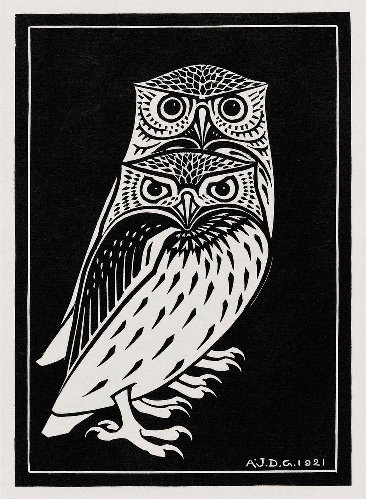 Two owls (1921) by Julie de Graag (1877-1924). Original from The Rijksmuseum. Digitally enhanced by rawpixel.