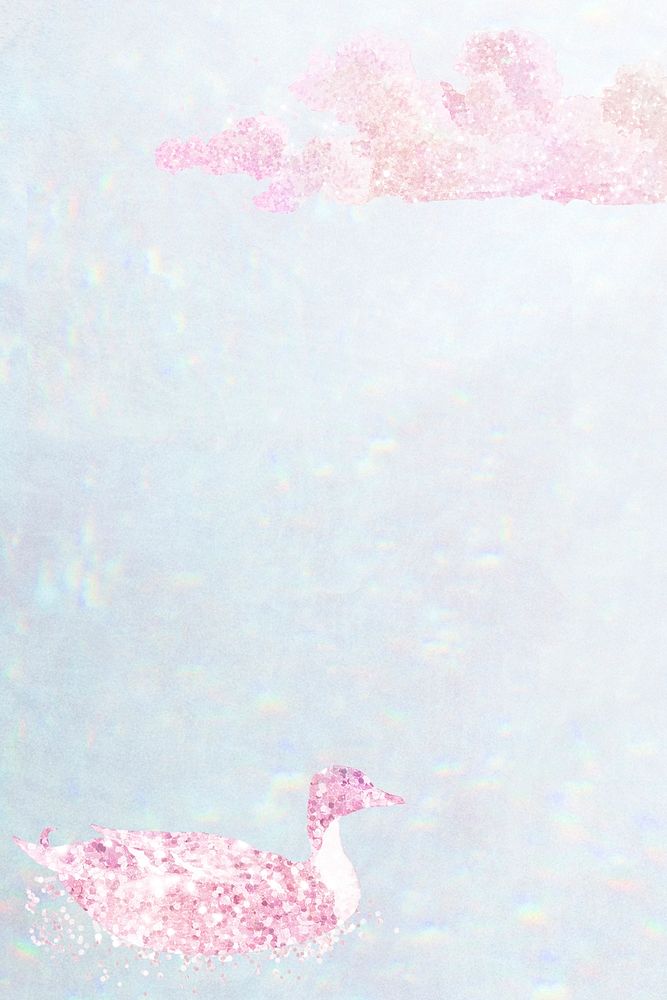 Pastel pink glitter duck and cloud patterned background