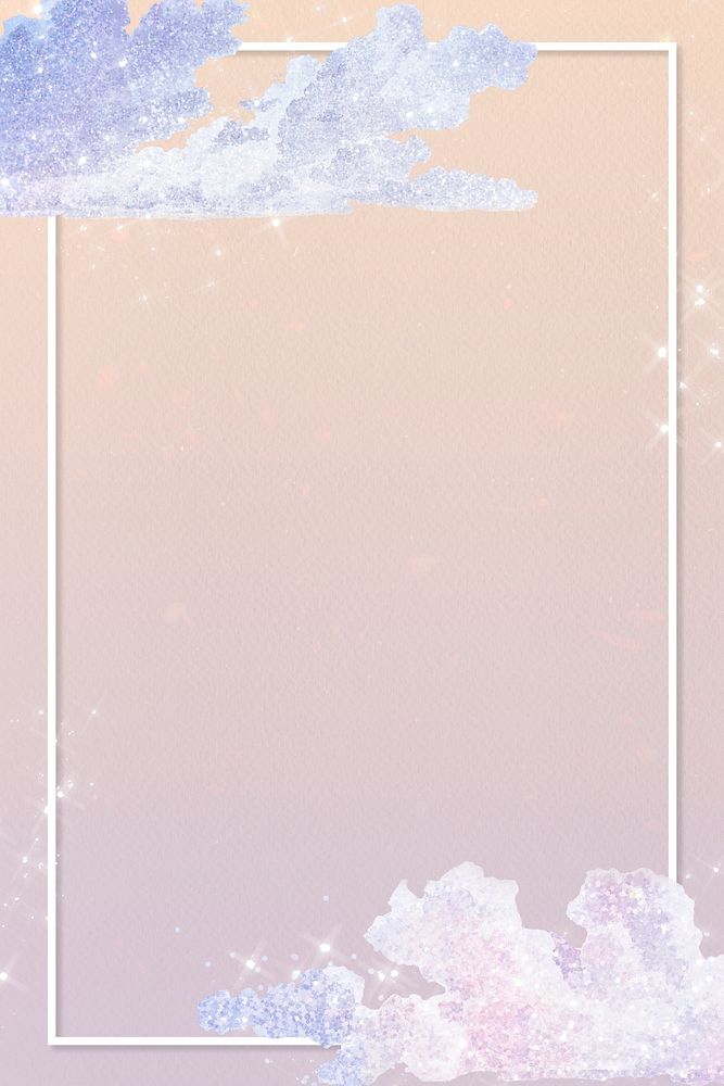 Rectangle white frame on a pastel glitter cloud patterned background