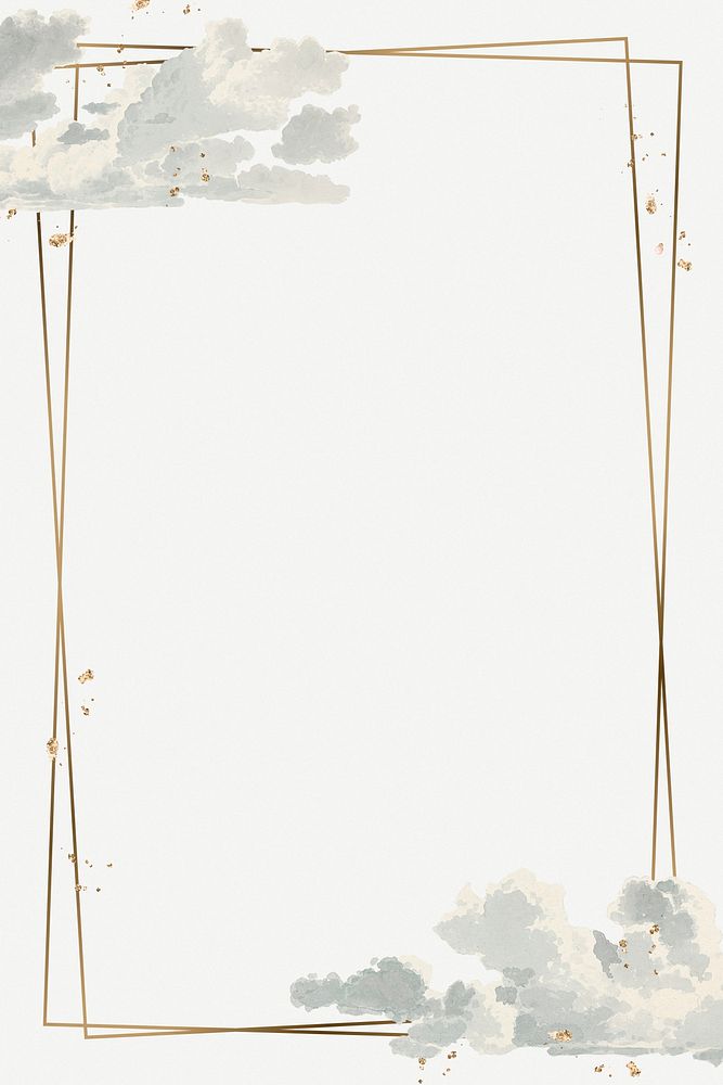 Rectangle gold frame on a watercolor cloud background 