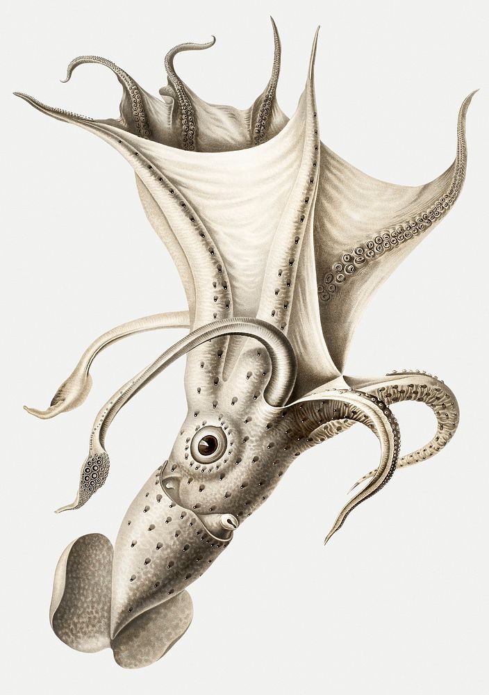 Histioteuthis ruppellii, cockeyed squid illustration