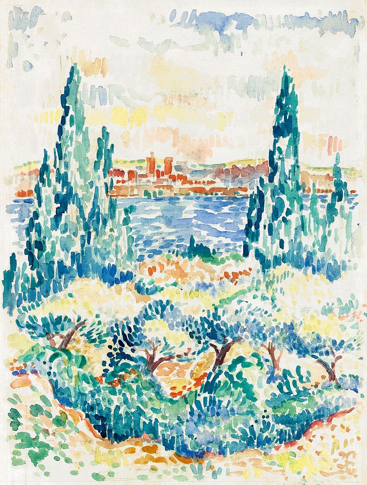Antibes (1907) painting in high resolution by Henri-Edmond Cross. Original from The Art Institute of Chicago. Digitally…