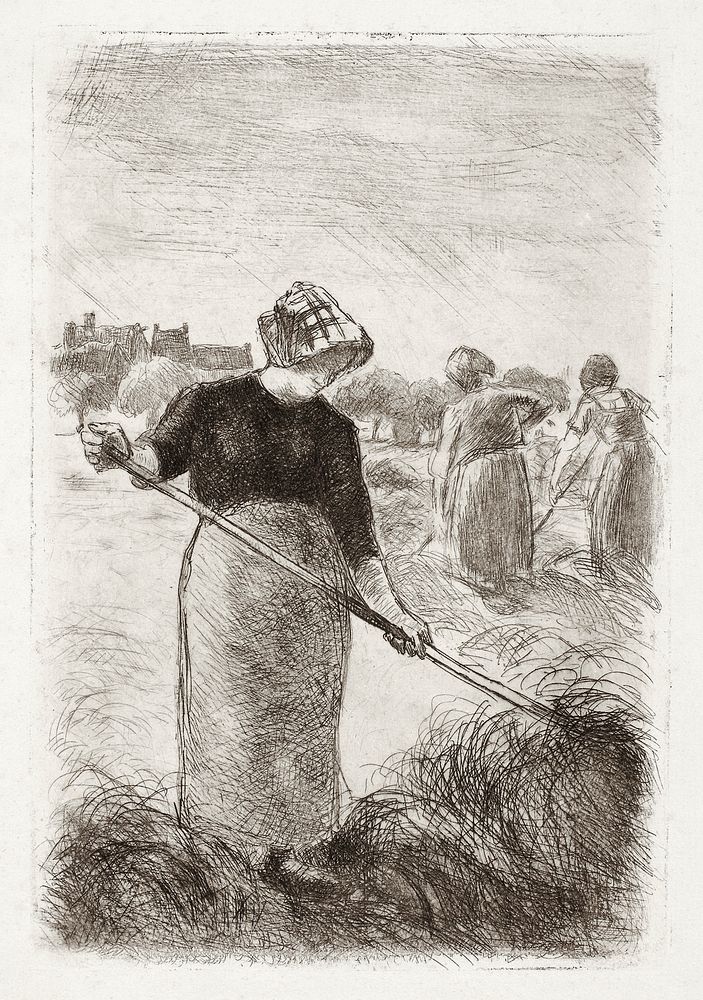 Women Tossing the Hay (1890, printed 1906) by Camille Pissarro. Original from The Art Institute of Chicago. Digitally…