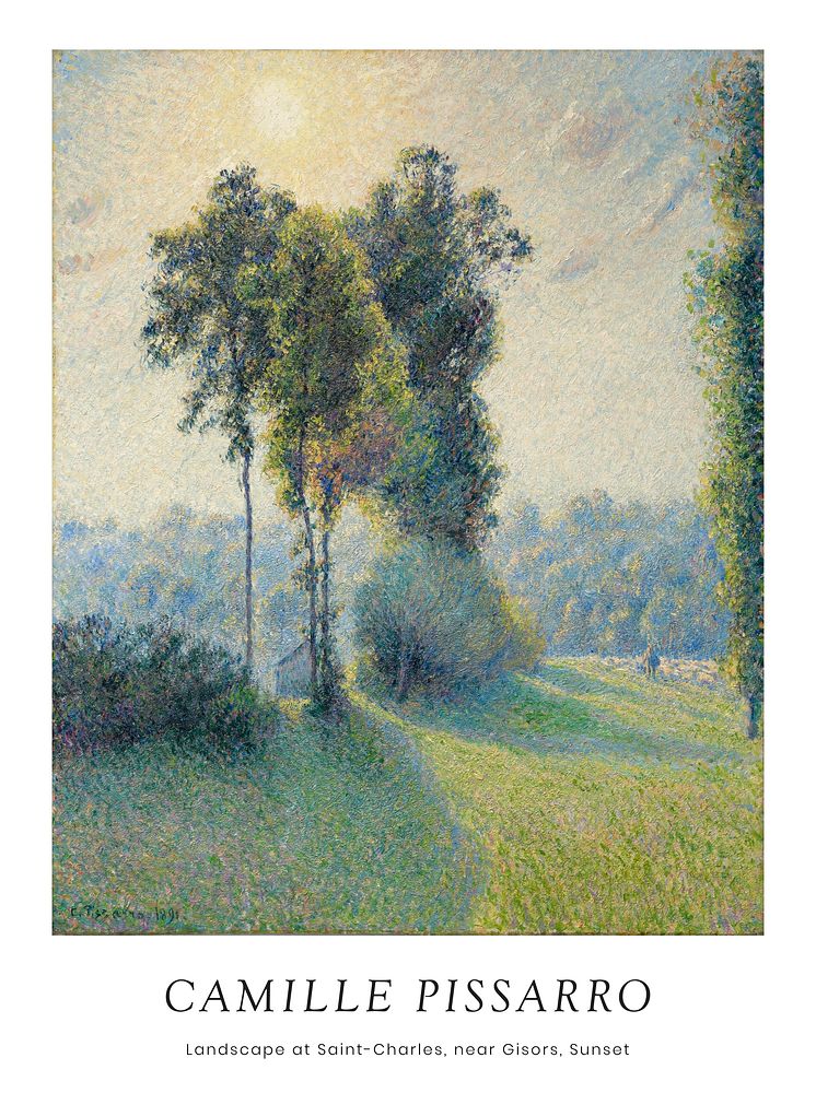 Camille Pissarro art print, famous painting of Landscape at Saint-Charles, near Gisors, Sunset wall poster