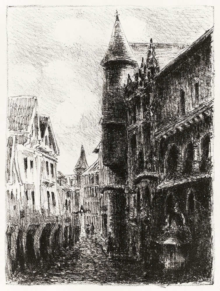 Rue Saint-Romain, Rouen, 1st plate (1896) print in high resolution by Camille Pissarro. Original from the Sterling and…