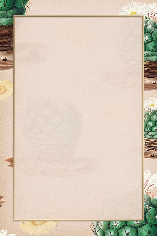 Rectangle gold frame on vintage cactus pattern background design element