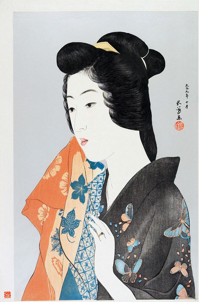 Woman Holding a Hand Towel (1921) print in high resolution by Goyō Hashiguchi. Original from the Minneapolis Institute of…