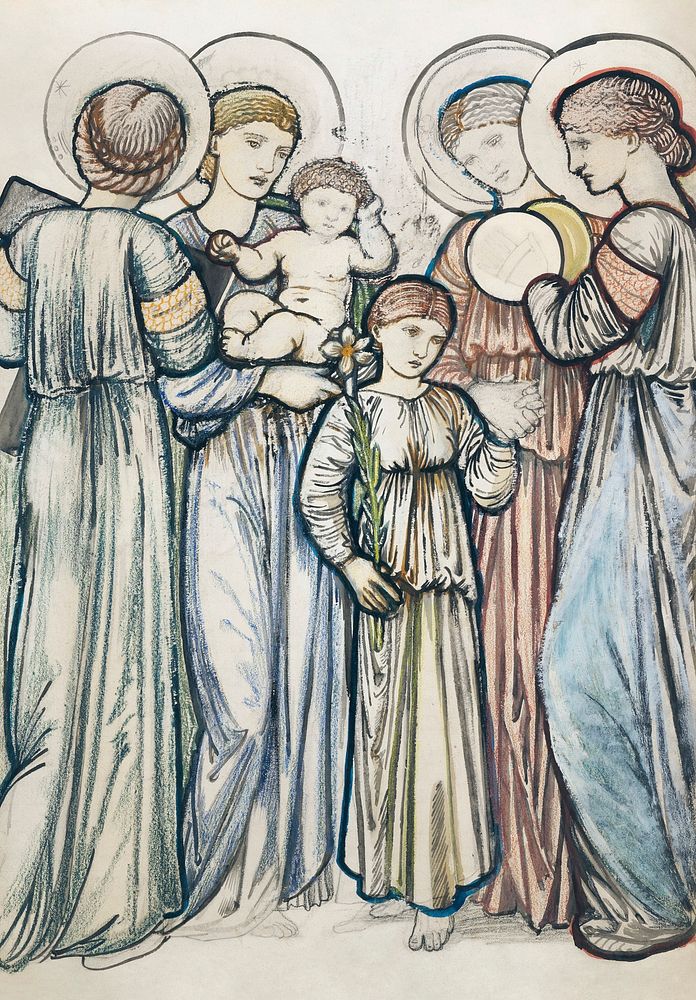Angels and Children (1865) painting in high resolution by Sir Edward Burne&ndash;Jones. Original from The Birmingham Museum.…
