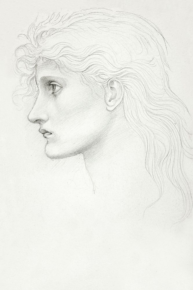 Head of Girl Facing Left (c. 1873&ndash;77) drawing in high resolution by Sir Edward Burne&ndash;Jones. Original from The…