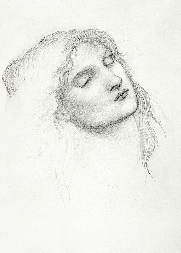 Head of Woman with Eyes Closed (c. 1873&ndash;77) drawing in high resolution by Sir Edward Burne&ndash;Jones. Original from…