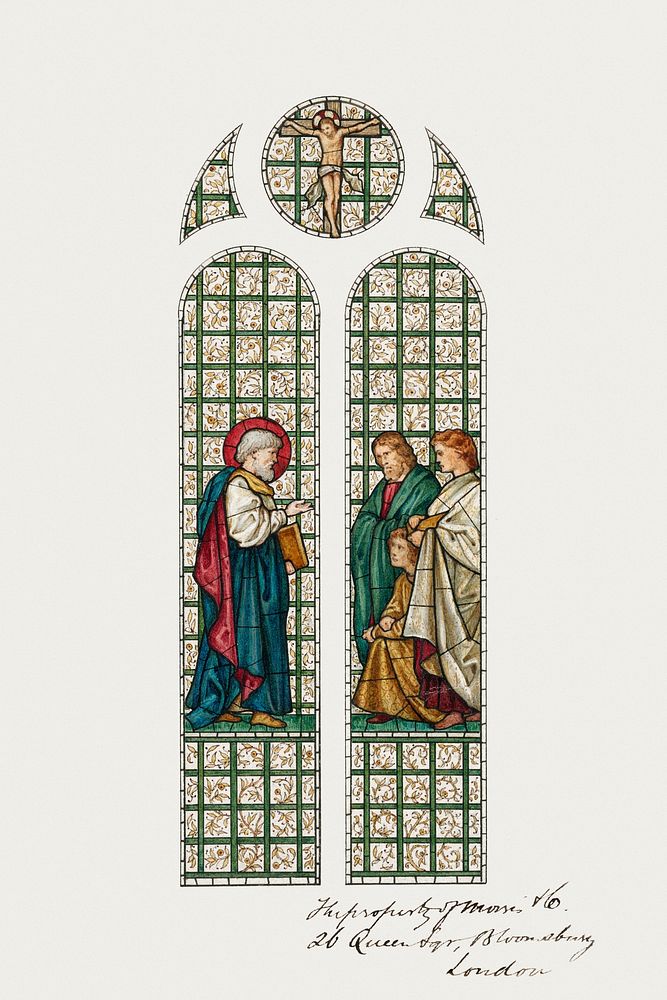 Design for Stained Glass Window, St. Paul's Church, Boston, MA (1870&ndash;1874) drawing in high resolution by Sir Edward…