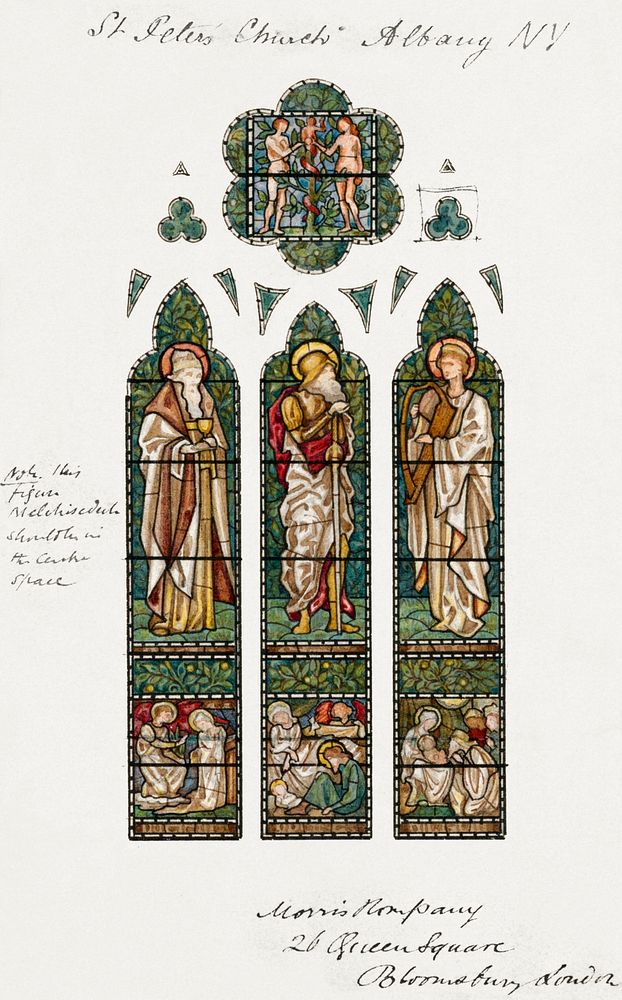 Design for Stained Glass Window, Saint Peter's Episcopal Church, Albany, NY (ca. 1870) drawing in high resolution by Sir…