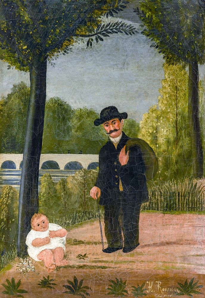 Henri Rousseau's Stroller and Child (ca. 1905&ndash;1906) famous painting. Original from the Dallas Museum of Art. Digitally…