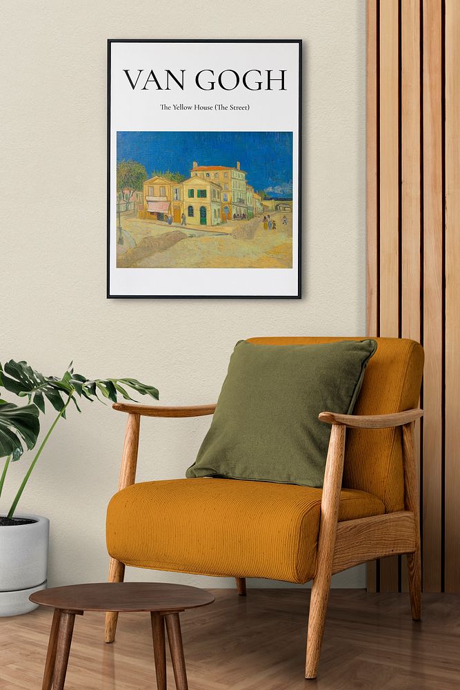 Living room wall art,  Van Gogh&rsquo;s vintage Yellow House painting and interior decor