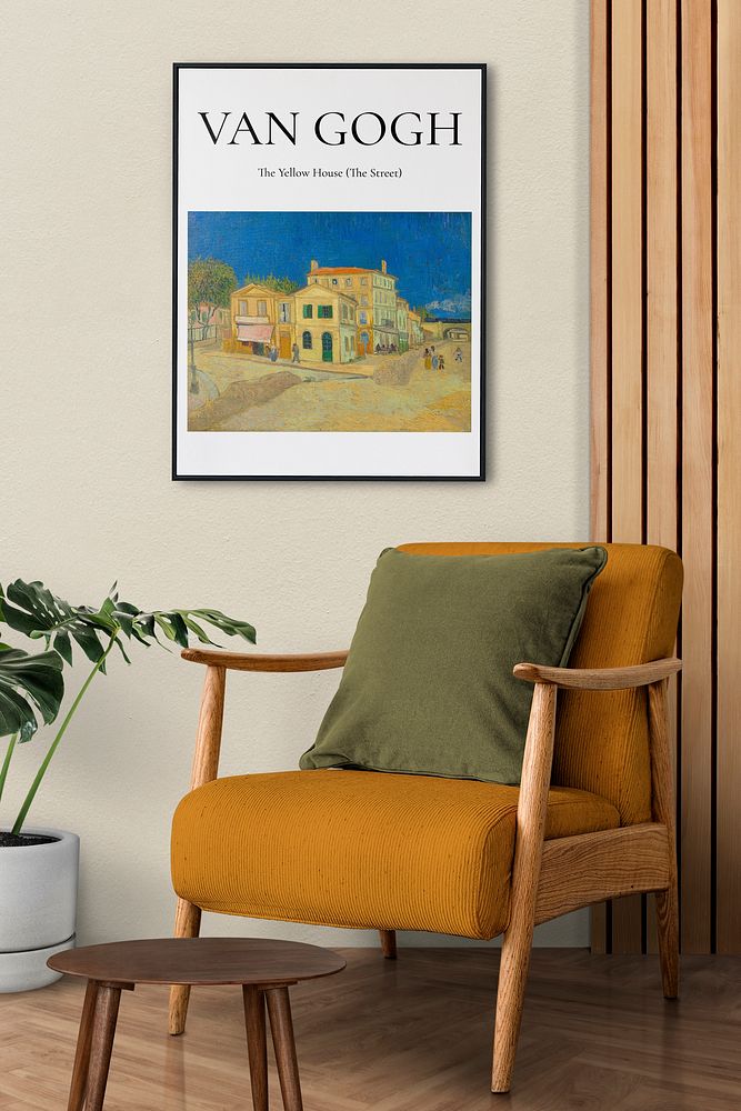 Living room wall art,  Van Gogh’s vintage Yellow House painting and interior decor