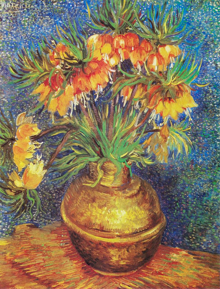 Vincent van Gogh's Imperial Fritillaries in a Copper Vase (1887) famous painting. Original from Wikimedia Commons. Digitally…