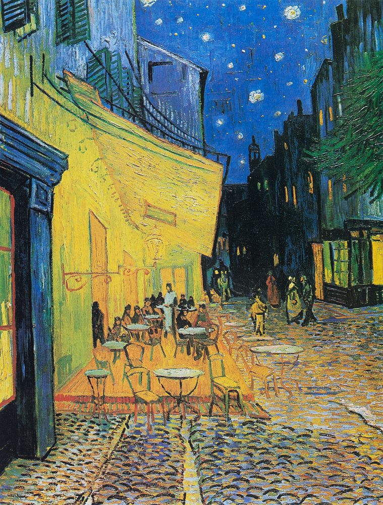 Vincent van Gogh's Caf&eacute; Terrace at Night (1888) famous painting. Original from Wikimedia Commons. Digitally enhanced…