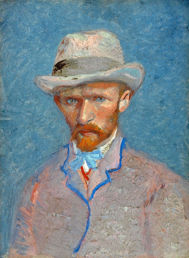 Vincent van Gogh's Self-portrait with a Gray Straw Hat (1887) famous painting. Original from Wikimedia Commons. Digitally…