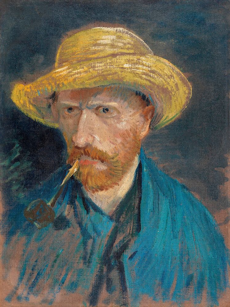 Vincent van Gogh's Self-Portrait with Straw Hat and Pipe (1887) famous painting. Original from Wikimedia Commons. Digitally…