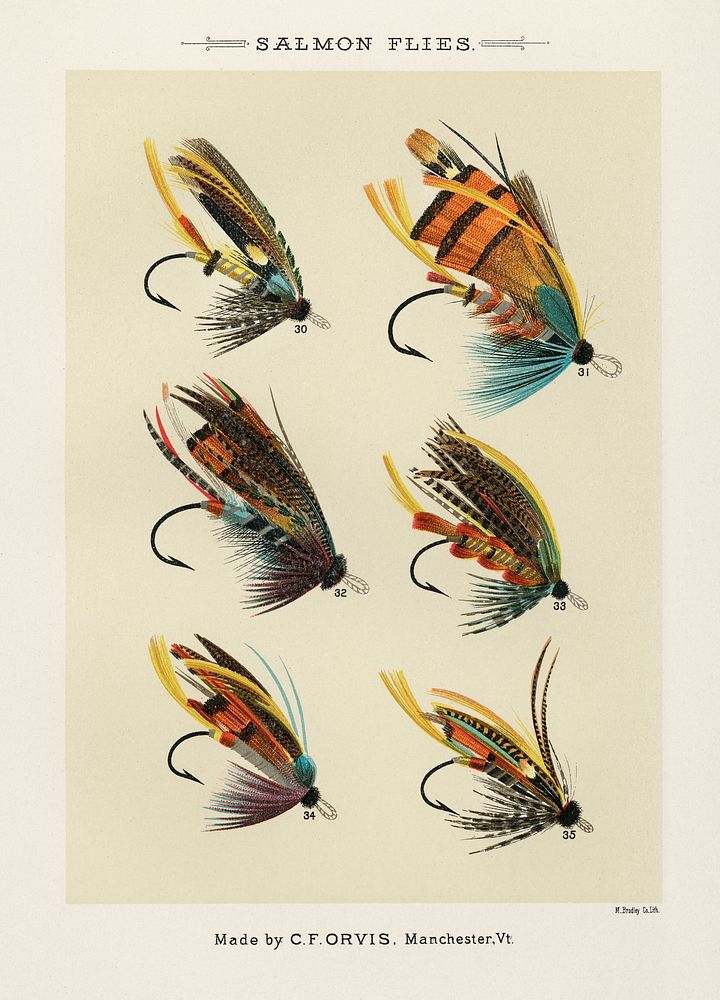 Salmon Fliee.  Digitally enhanced from our own original 1892 edition of Favorite Flies and Their Histories by Mary Orvis…