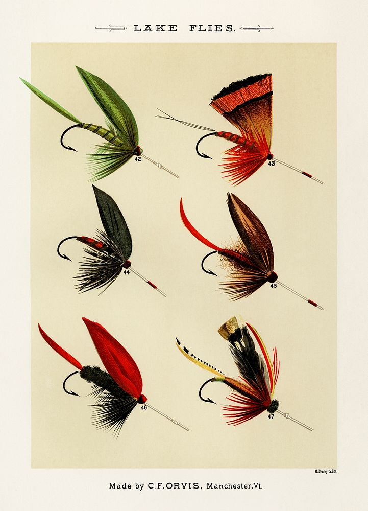 Lake Flies.  Digitally enhanced from our own original 1892 edition of Favorite Flies and Their Histories by Mary Orvis…