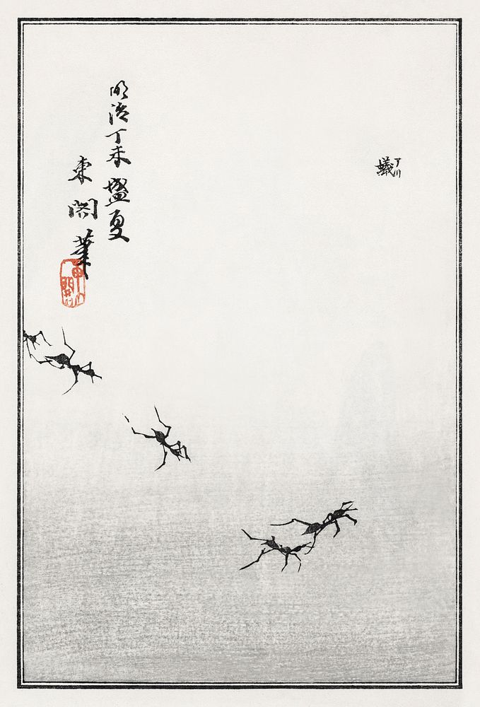 Ants trail illustration from Churui Gafu (1910) by Morimoto Toko. Digitally enhanced from our own original edition. 