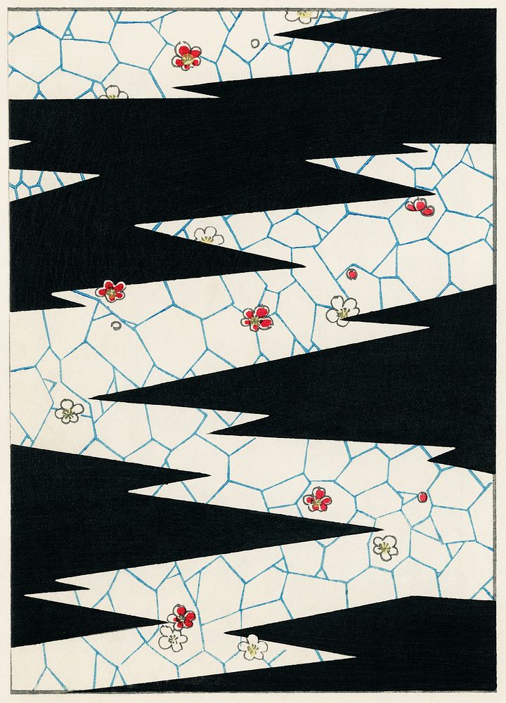 Flowers on a footpath illustration. Digitally enhanced from our own original edition of Shin Bijutsukai 