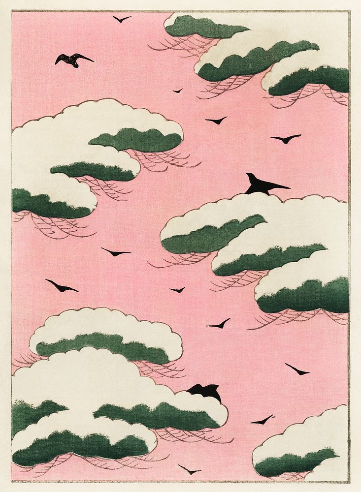 Pink sky illustration. Digitally enhanced from our own original edition of Shin Bijutsukai