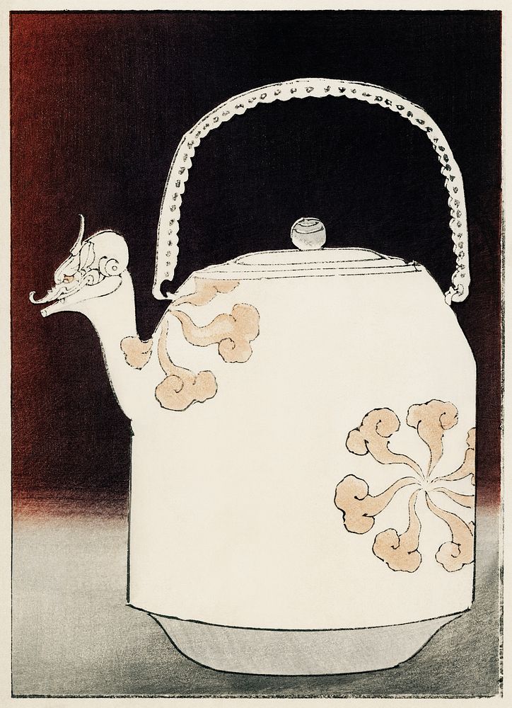 East Asian inspired kettle illustration. Digitally enhanced from our own original edition of Shin Bijutsukai 