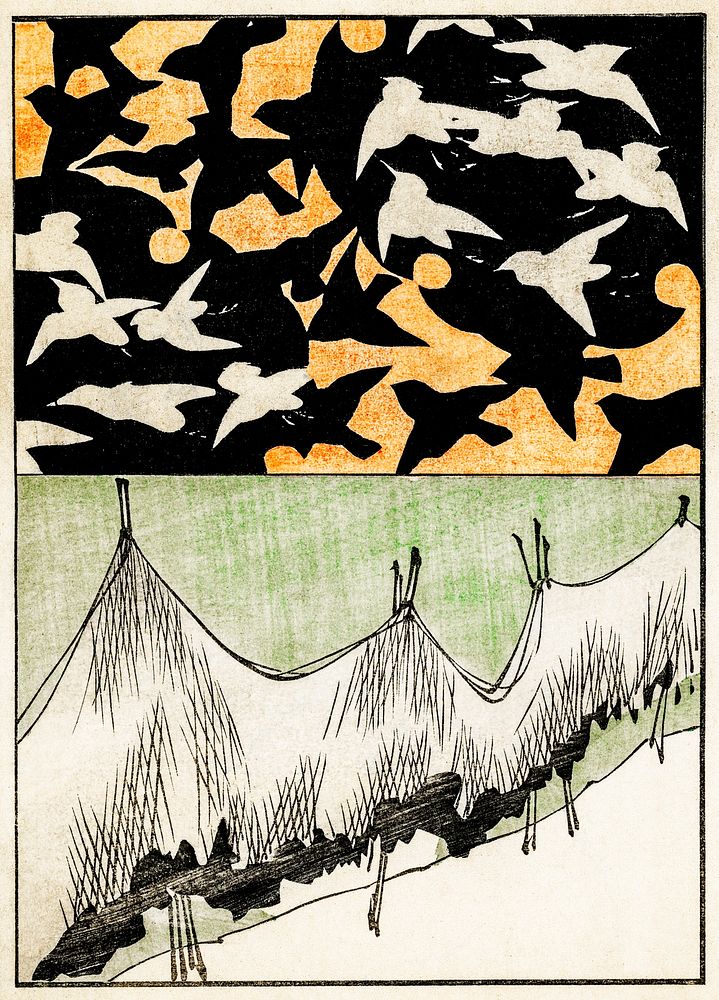 Forest life illustration. Digitally enhanced from our own original edition of Shin Bijutsukai