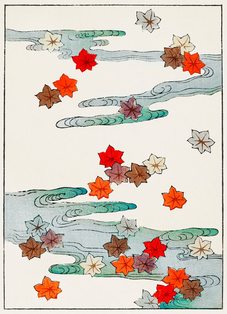 Autumn and water illustration. Digitally enhanced from our own original edition of Shin Bijutsukai 