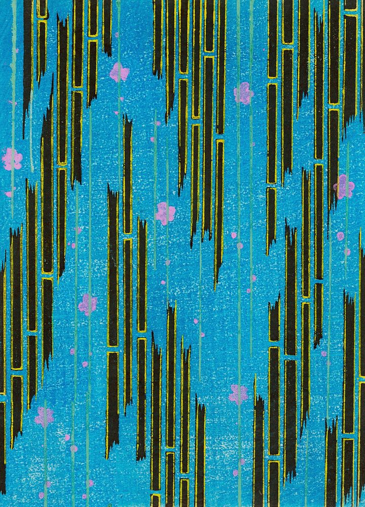 Vintage woodblock print of Japanese textile.  Digitally enhanced from our own original edition of Shima-Shima (1904) by…