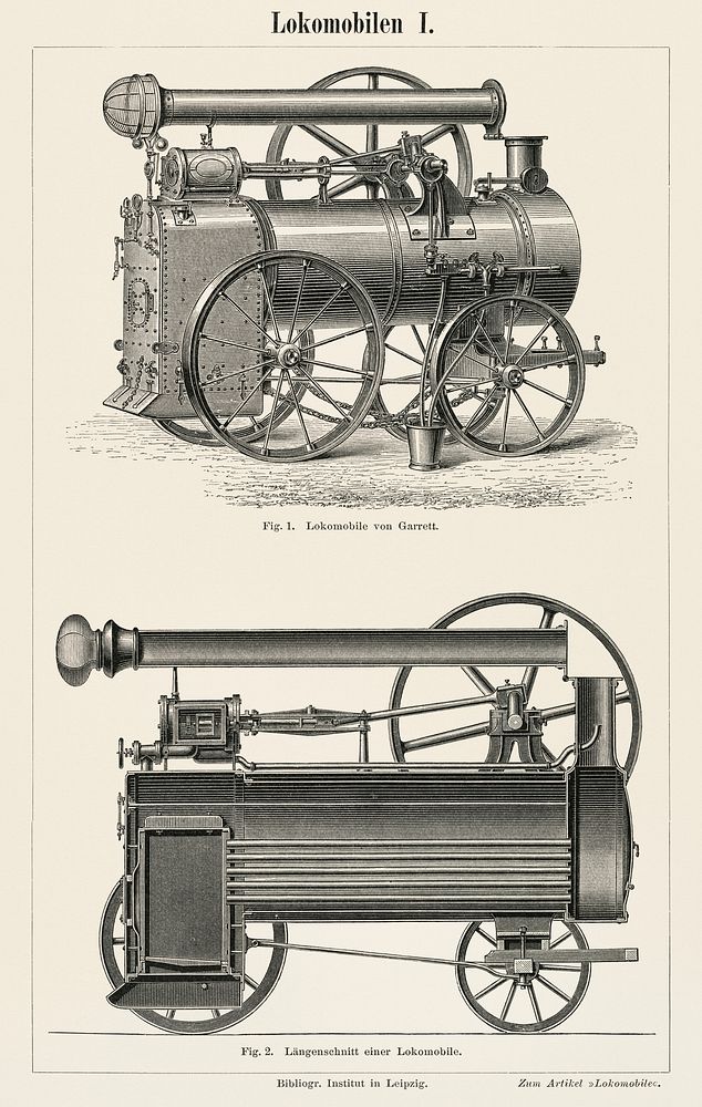 Lokomobilen 1 (1894) by an unknown artist, a beautifully detailed design of an engine of a train and its compartments.…