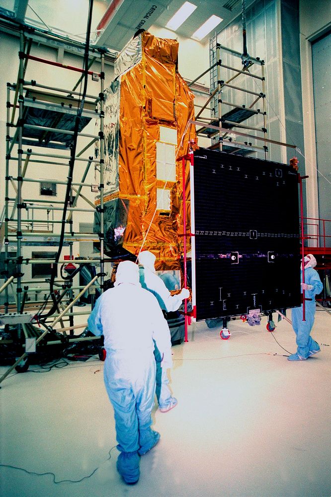 NASA's Far Ultraviolet Spectroscopic Explorer satellite at Hangar AE, Cape Canaveral Air Station. Original from NASA.…