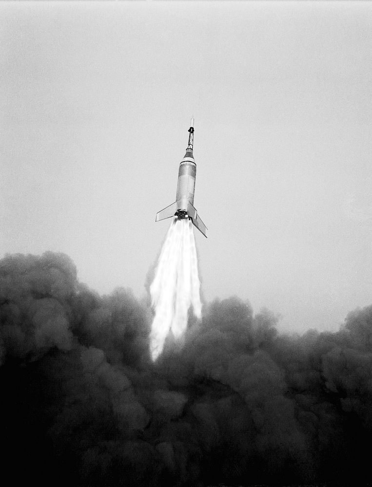 Launching of the LJ6 Little Joe on Oct. 4, 1959 at Wallops Island, Va. Original from NASA. Digitally enhanced by rawpixel.