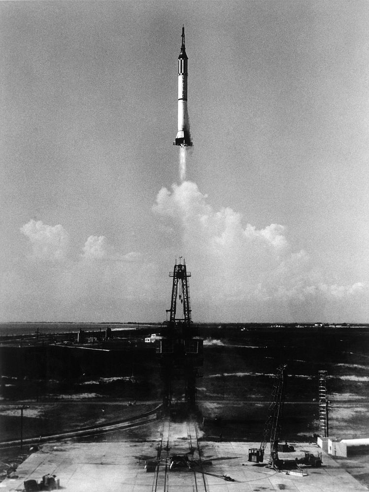 Launching of the Mercury-Redstone 3 spacecraft from Cape Canaveral on a suborbital mission. Original from NASA. Digitally…