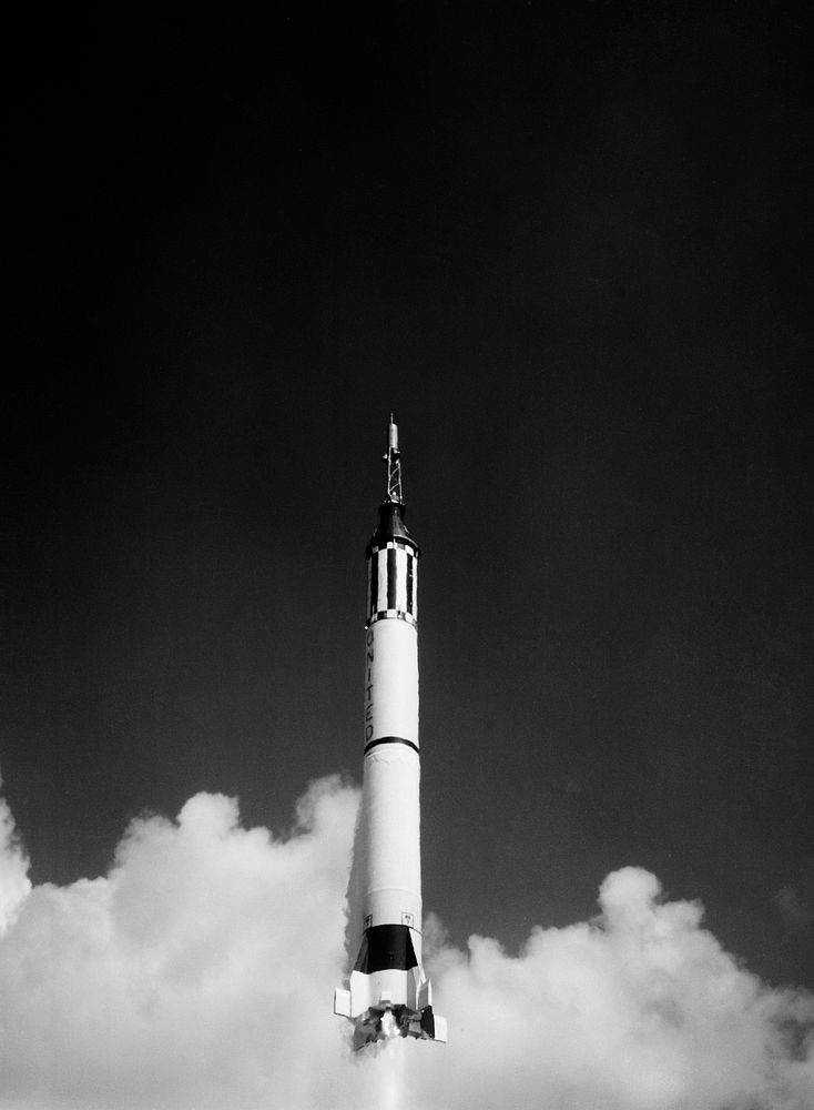 Launching of the Mercury-Redstone 3 from Cape Canaveral on astronaut Alan B. Shepard's suborbital mission, 5 May 1961.…