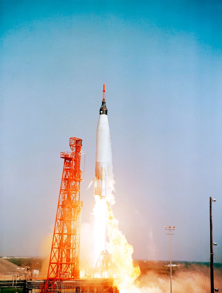 Tthe launch of Mercury-Atlas 9 on May 15, 1963. Original from NASA. Digitally enhanced by rawpixel.