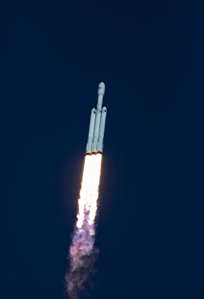 A SpaceX Falcon Heavy rocket begins its demonstration flight with liftoff from from Launch Complex 39A at NASA's Kennedy…