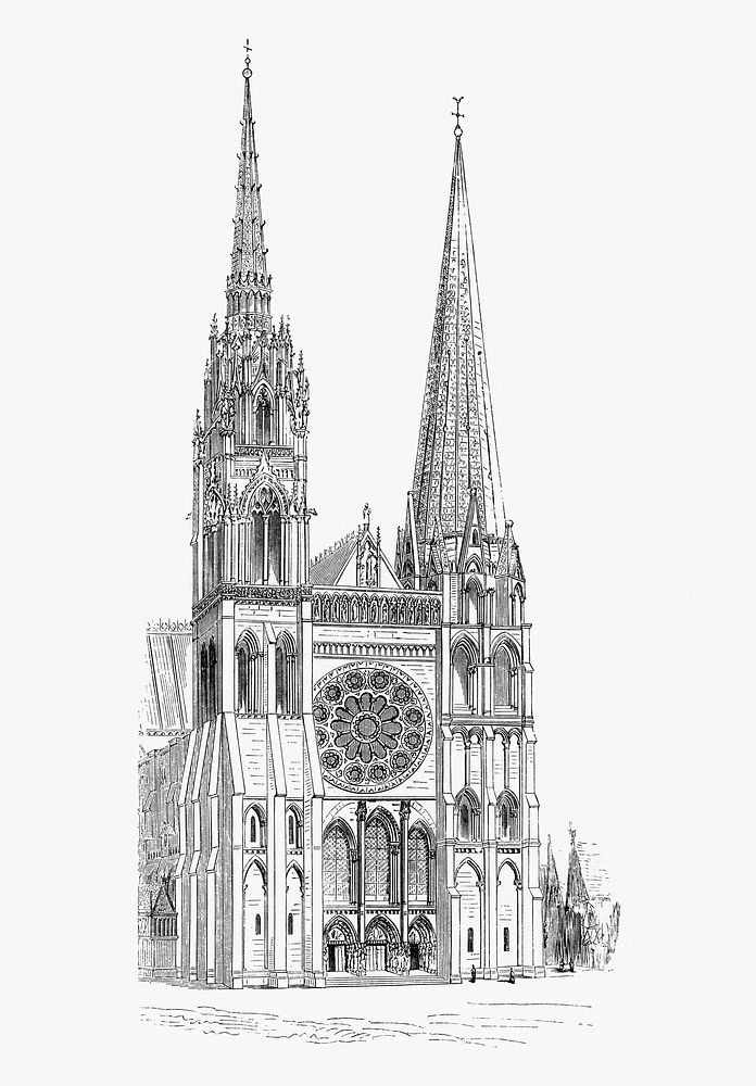 Vintage illustration of Predominance of the Height Dimension of a Cathedral of Chartres